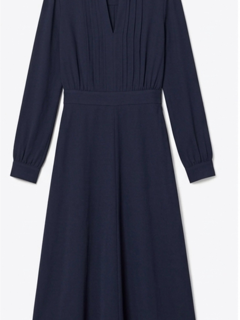 Tory Burch Navy Long Sleeve Pleated Waist Dress